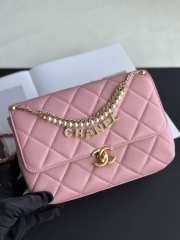 Uubags | Chanel 24A Pearl Chain Flap Bag Pink 20x7.5x15cm - 1