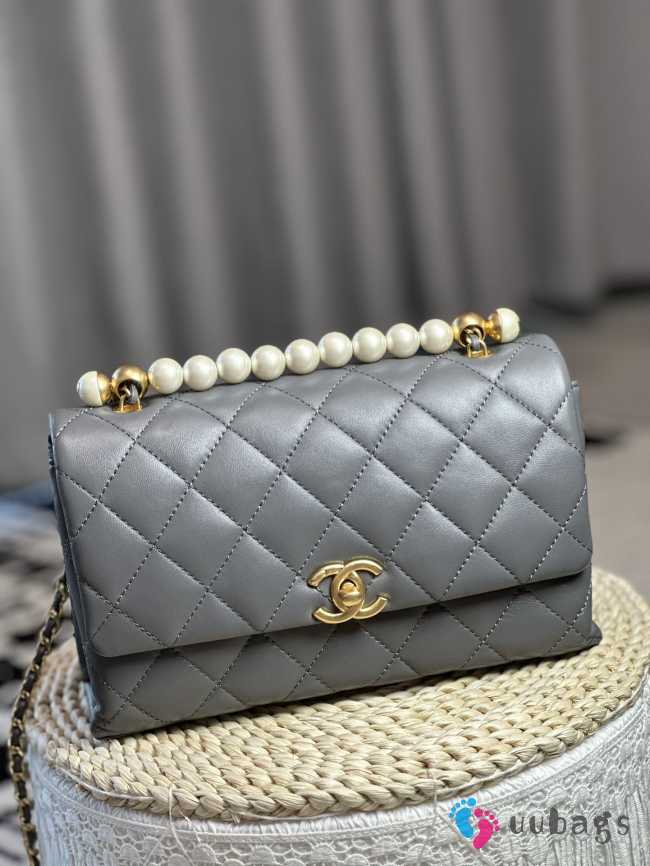 Uubags | Chanel 24A Pearl Handle Mini Flap Bag Grey 14x23x8cm - 1