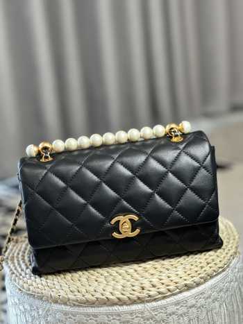 Uubags | Chanel 24A Pearl Handle Mini Flap Bag Black 14x23x8cm