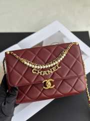 Uubags | Chanel 24A Pearl Chain Flap Bag Red 20x7.5x15cm - 1