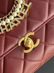 Uubags | Chanel 24A Pearl Chain Flap Bag Red 20x7.5x15cm - 2