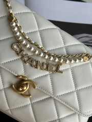 Uubags | Chanel 24A Pearl Chain Flap Bag White 20x7.5x15cm - 5