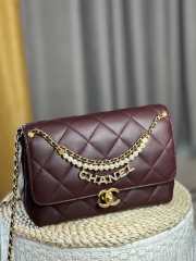 Uubags | Chanel 24A Pearl Chain Flap Bag Burgundy 20x7.5x15cm - 3