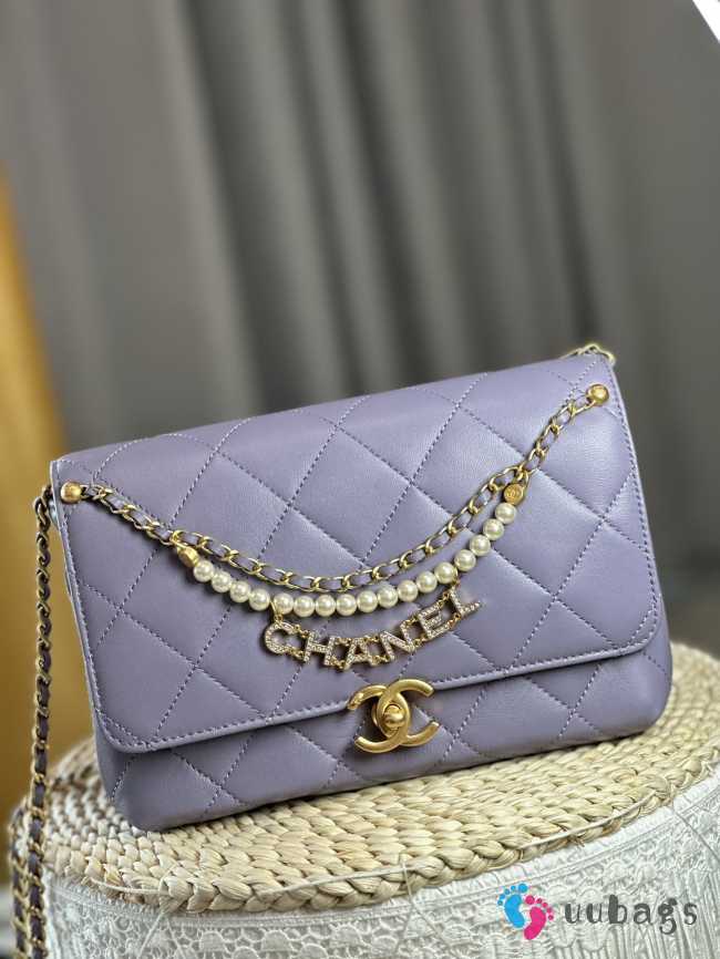 Uubags | Chanel 24A Pearl Chain Flap Bag Purple 20x7.5x15cm - 1