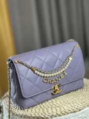 Uubags | Chanel 24A Pearl Chain Flap Bag Purple 20x7.5x15cm - 2