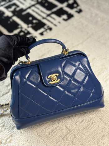 Uubags | Chanel Bag With Handle Shiny Lambskin & Gold Plated MetalBlue 16x23.5x8cm