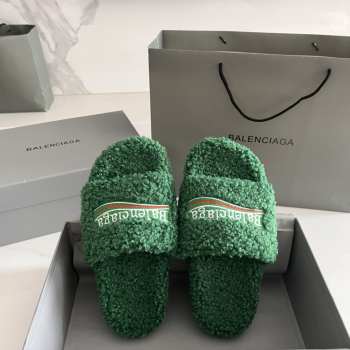 Uubags | Balenciaga Furry Slide Sandal In Green