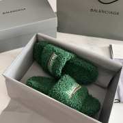 Uubags | Balenciaga Furry Slide Sandal In Green - 3