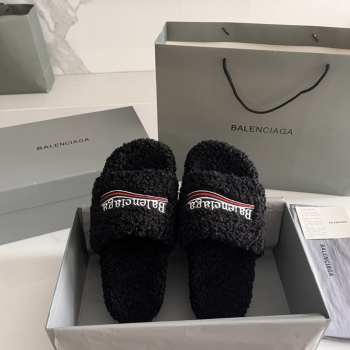 Uubags | Balenciaga Furry Slide Black Sandal