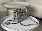 Uubags | Chanel Mini Flap Bag Cotton Tweed Imitation Pearls Silver 19x6.5x13cm - 5