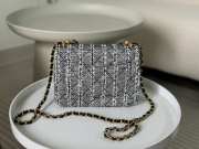 Uubags | Chanel Mini Flap Bag Cotton Tweed Imitation Pearls Silver 19x6.5x13cm - 3