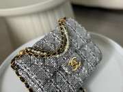 Uubags | Chanel Mini Flap Bag Cotton Tweed Imitation Pearls Silver 19x6.5x13cm - 2