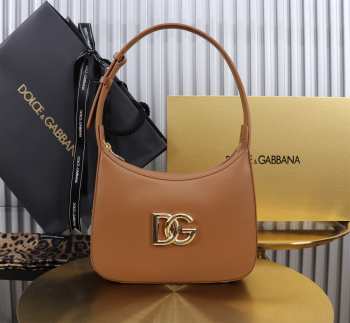 Uubags | Dolce & Gabbana brown calfskin 3.5 shoulder bag with DG logo 22x18x6cm