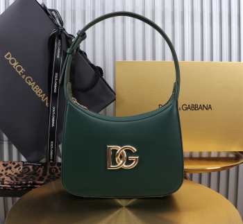 Uubags | Dolce & Gabbana green calfskin 3.5 shoulder bag with DG logo 22x18x6cm