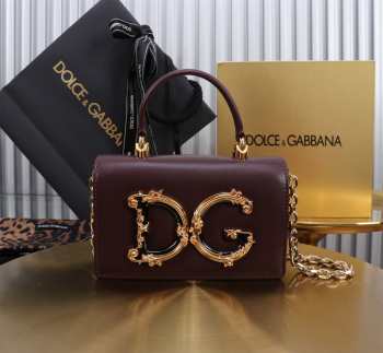 Uubags | Dolce & Gabbana DG Girls Bag In Burgundy Calfskin Leather 10x18x3.5cm