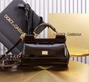 Uubags | Dolce & Gabbana small patent leather Sicily bag in brown 11x18x6cm - 1