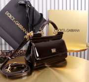 Uubags | Dolce & Gabbana small patent leather Sicily bag in brown 11x18x6cm - 6