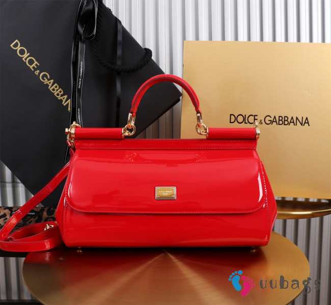 Uubags | Dolce & Gabbana medium patent leather Sicily bag in red 29x18x12cm - 1