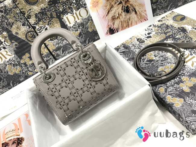 Uubags | Mini Lady Dior Bag Grey Strass Cannage Satin 17x15x7cm - 1