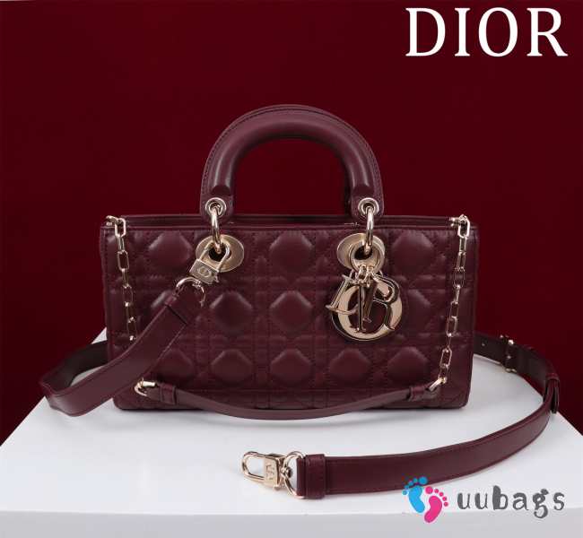 Uubags | Dior M0540 Lady D-Joy Burgundy Cannage Lambskin Bag 26x13.5x5cm - 1