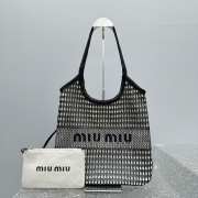 Uubags | Miu Miu Woven fabric and linen mini-tote bag in black/tan 40x35cm - 1