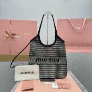 Uubags | Miu Miu Woven fabric and linen mini-tote bag in black/tan 40x35cm - 6