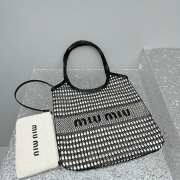 Uubags | Miu Miu Woven fabric and linen mini-tote bag in black/tan 40x35cm - 4