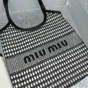 Uubags | Miu Miu Woven fabric and linen mini-tote bag in black/tan 40x35cm - 2