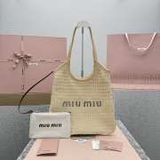 Uubags | Miu Miu Woven fabric and linen mini-tote bag in natural 40x35cm - 5