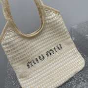 Uubags | Miu Miu Woven fabric and linen mini-tote bag in natural 40x35cm - 2