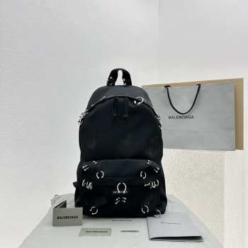 Uubags | Balenciaga Explorer backpack in black washed recycled nylon with piercings 35x47x20cm