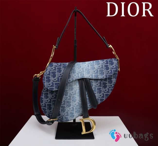 Uubags | Saddle Bag Blue Denim Dior Oblique Jacquard 25.5x20x6.5cm - 1