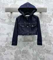 Uubags | Cropped Hooded Jacket Blue Cotton Denim with Dior Oblique Interior - 1