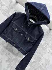 Uubags | Cropped Hooded Jacket Blue Cotton Denim with Dior Oblique Interior - 2