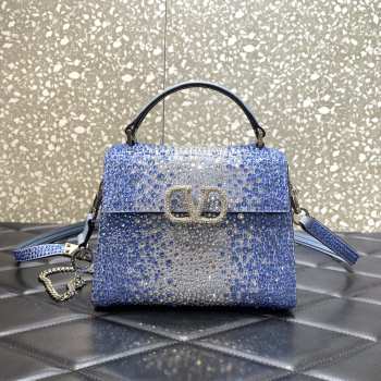 Uubags | Valentino Garavani Vsling Blue Denim Handbag With Rhinestones 19x13x9cm