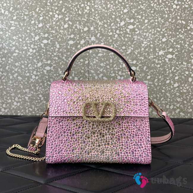 Uubags | Valentino Garavani Vsling Pink Handbag With Rhinestones 19x13x9cm - 1