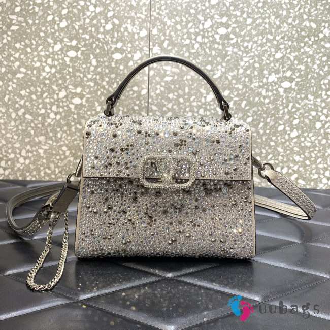 Uubags | Valentino Garavani Vsling Silver Handbag With Rhinestones 19x13x9cm - 1