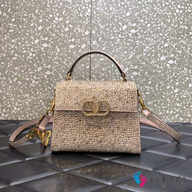 Uubags | Valentino Garavani Vsling Beige Handbag With Rhinestones 19x13x9cm - 1