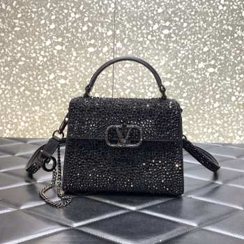 Uubags | Valentino Garavani Vsling Black Handbag With Rhinestones 19x13x9cm