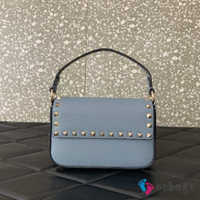 Uubags | Valentino Garavani Small Leather Rockstud Top Handle Bag In Blue 19x12x3cm - 1