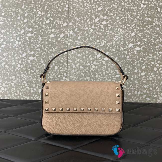 Uubags | Valentino Garavani Small Leather Rockstud Top Handle Bag In Beige 19x12x3cm - 1