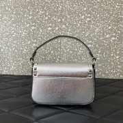 Uubags | Valentino Garavani small leather Rockstud top handle bag in silver metallic grainy calfskin 19x12x3cm - 5