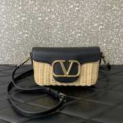 Uubags | Valentino Garavani Two-tone Leather And Raffia Crossbody Bag In Black 22x9x17cm - 1