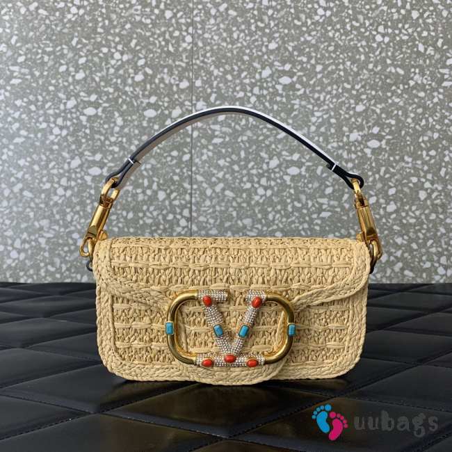 Uubags | Valentino Garavani Loco Raffia Bag With Jewel Logo Natural/Coral 19x10.5x5cm - 1