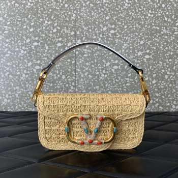 Uubags | Valentino Garavani Loco Raffia Bag With Jewel Logo Natural/Coral 19x10.5x5cm