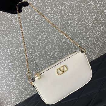 Uubags | Valentino Vlogo Signature Mini Leather Crossbody In White 20.5x10.5x5cm