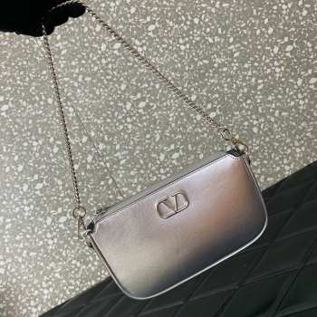 Uubags | Valentino Vlogo Signature Mini Leather Crossbody In Silver Metallic 20.5x10.5x5cm