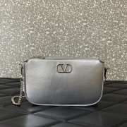 Uubags | Valentino Vlogo Signature Mini Leather Crossbody In Silver Metallic 20.5x10.5x5cm - 4