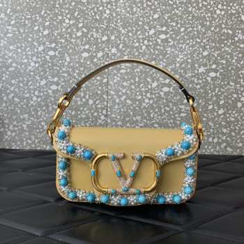 Uubags | Valentino Garavani Locò embroidered yellow bag with Swarovski crystals 20x11x5cm