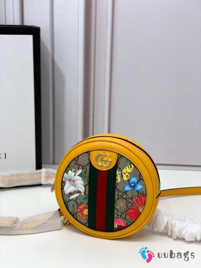 Uubags | Gucci Ophidia Floral Coated Canvas Chain Yellow Bag Leather Trim - 1